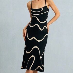 RIHOAS Black and Cream Midi Dress